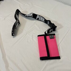 PINK VS Lanyard ID Holder Pouch Wallet Keychain Black White Trendy Gorpcore‎